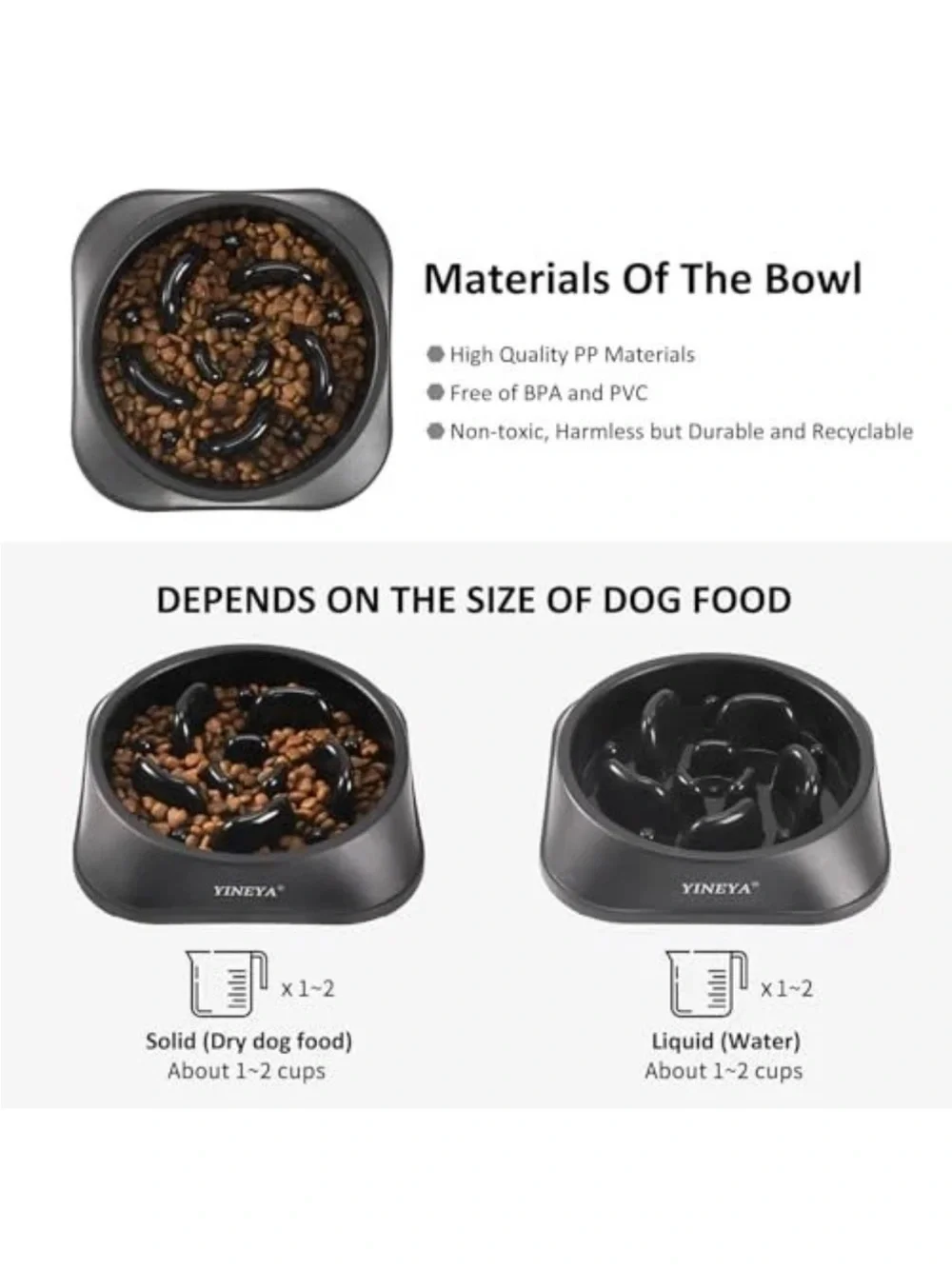 YINEYA Gray Slow Feeder Dog Bowl. New.